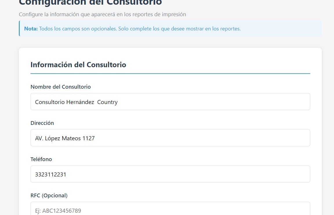 Configuración Consultorio